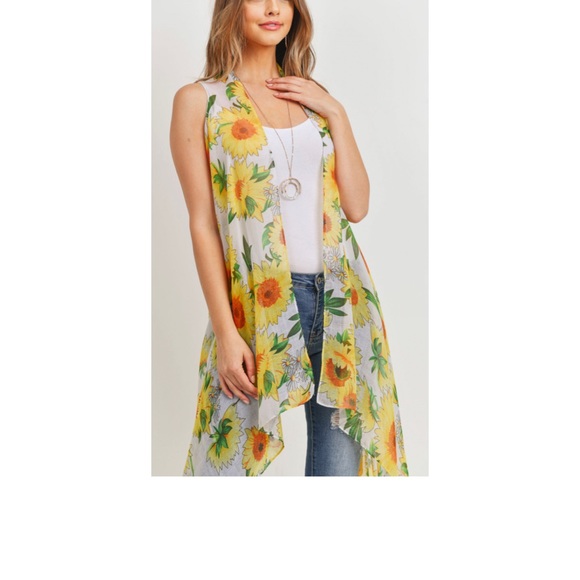 OPEN FRONT SUN FLOWER KIMONO - Picture 3 of 5